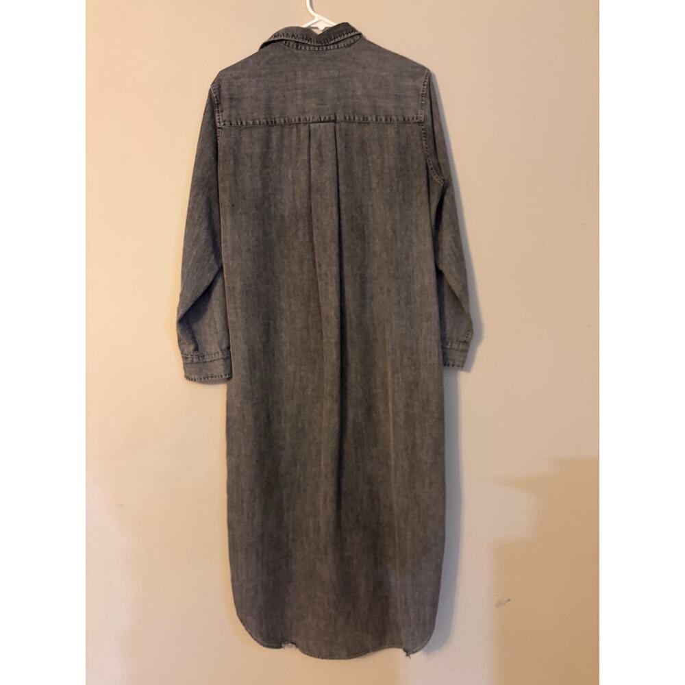 Frank & Eileen Womens M Black Denim Maxi Shirt Dress Button Down Raw Hem - Picture 7 of 13